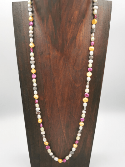 Strand of mixed multi-coloured freshwater pearls, with a toggle clasp.  Total necklace length 72cm.