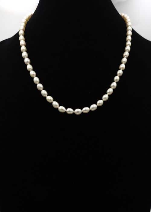 warm white oval rice pearl necklace